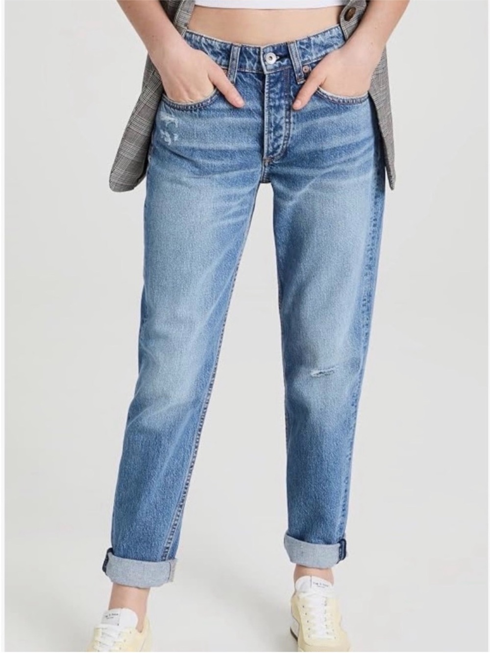 rag & bone Rosa Mid Rise Boyfriend Jeans size 26 Peony With Holes